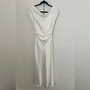 White satin cowl maxi dress